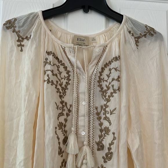 ELIE TAHARI EMBROIDERED PEASANT TOP Sz L - Picture 4 of 10